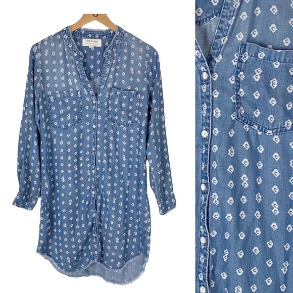 ANTHROPOLOGIE CLOTH & STONE Chambray Mary Lou Shirt Dress XS Coastal Casual - Picture 2 of 15